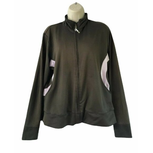 LUCY Sz Large Chocolate Brown Pink Zip Up Nylon Spandex Athletic Jacket - Picture 1 of 6